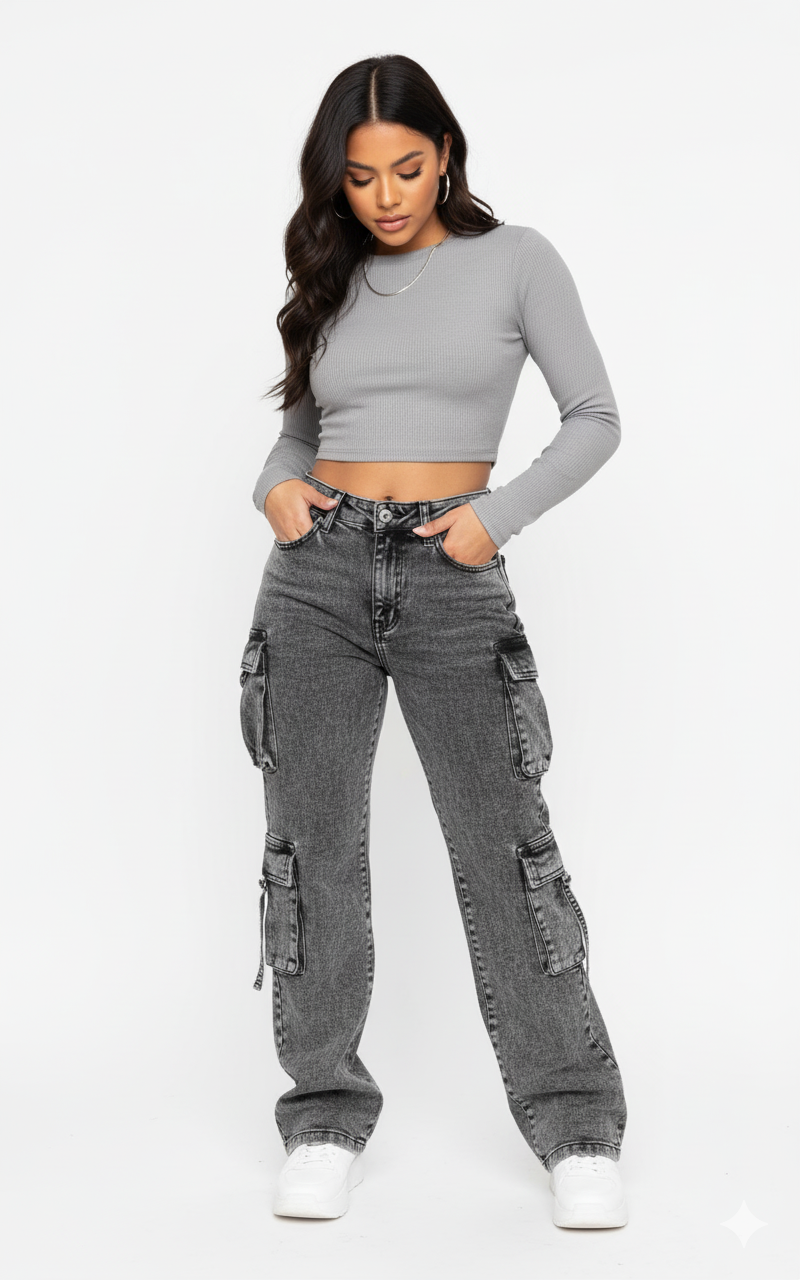 Jeans Cargo -Gris
